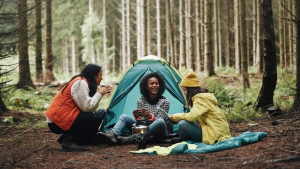 A group of people camping at a capground near Orangeburg, South Carolina.