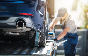 A car being delivered near Orangeburg, South Carolina.