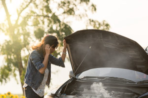 An engine overheating in a parked car near Orangeburg, South Carolina.