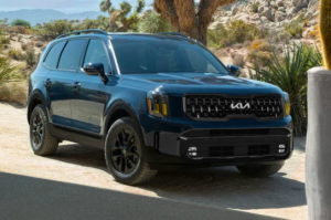 A 2024 Kia Telluride parked near a sandy dune near Orangeburg, South Carolina. 