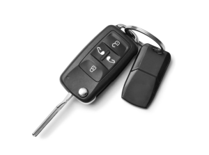 A photo of a car key placed on a white background taken near Orangeburg, South Carolina
