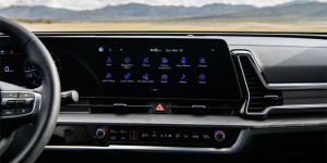 An interior photo of a 2025 Kia Sportage parked outdoors near Orangeburg, South Carolina